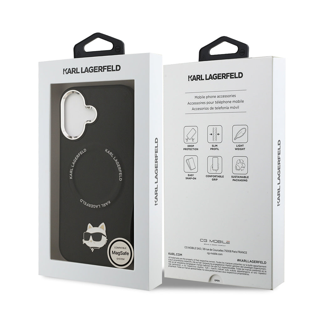 iPhone 17 Kılıf Karl Lagerfeld Orjinal Lisanslı M-safe Şarj Özellikli Metal Kamera ve Buton Tasarımlı Choupette PU Deri Kılıf