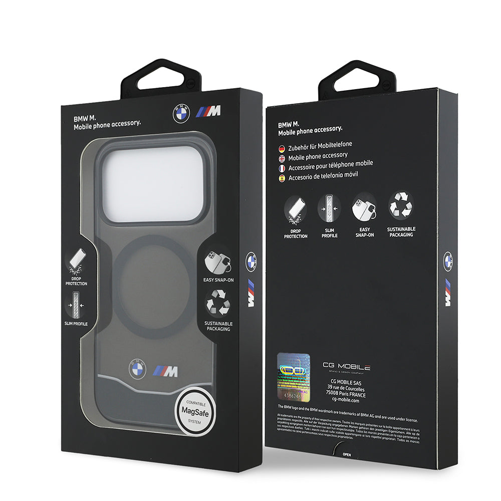 iPhone 17 Pro Kılıf BMW Orjinal Lisanslı M-safe Şarj Özellikli Metal Buton Tasarımlı Tranparan M Dizayn Kılıf