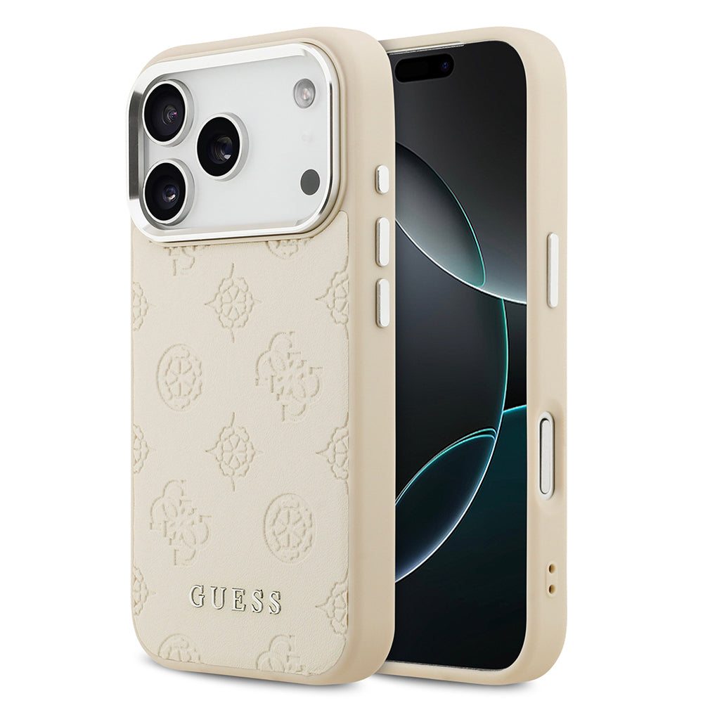 iPhone 17 Pro Kılıf Guess Orjinal Lisanslı M-safe Şarj Özellikli Sıcak Baskılı Klasik Yazı Logolu PU Deri Peony Kılıf
