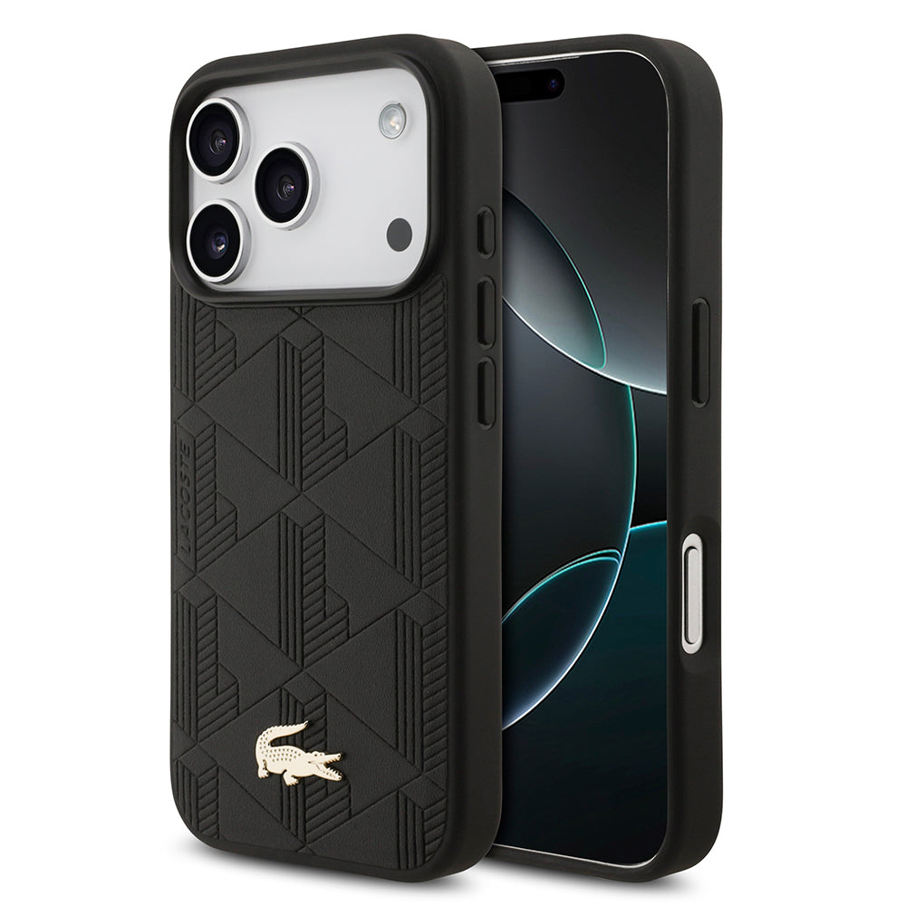 iPhone 17 Pro Kılıf Lacoste Orjinal Lisanslı M-safe Şarj Özellikli PU Deri Tasarımlı Karışık Monogram Desenli Kılıf