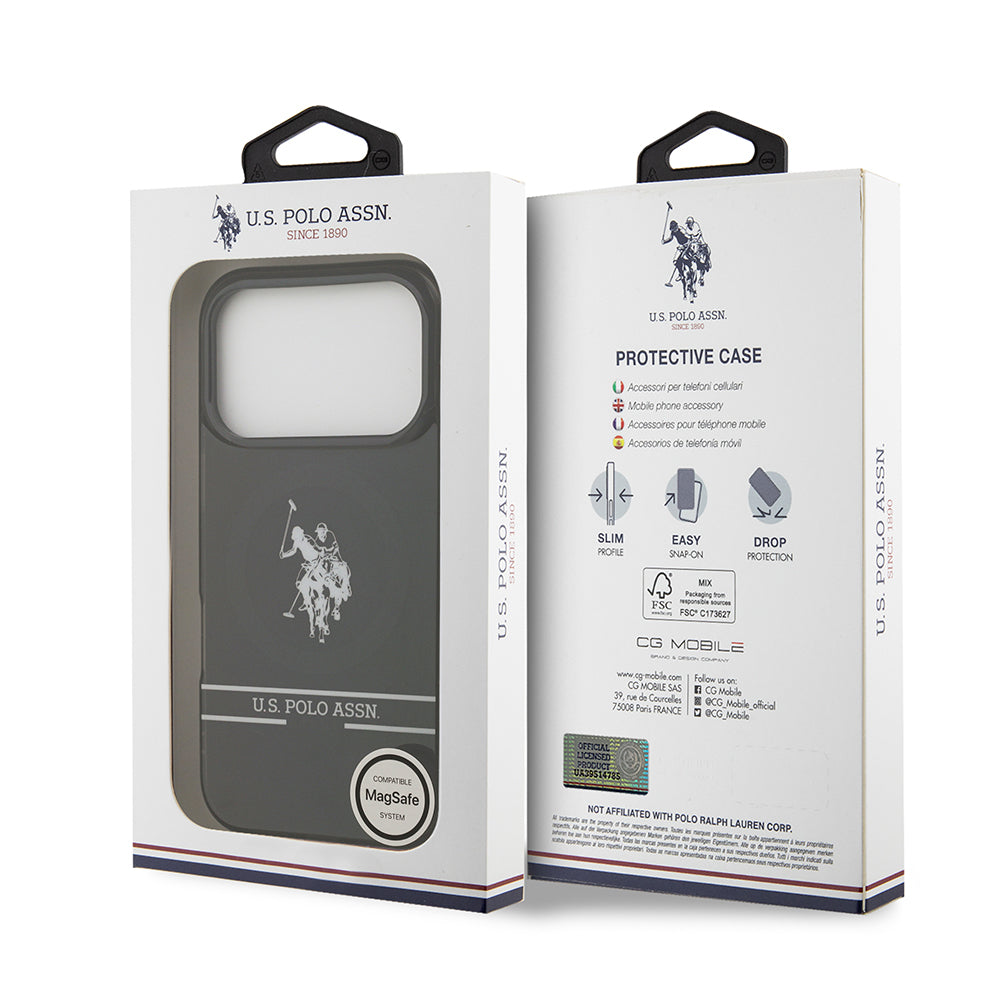 iPhone 17 Pro Kılıf U.S. Polo Assn. Orjinal Lisanslı M-safe Şarj Özellikli IML Double Horse Stripe Logolu Kılıf