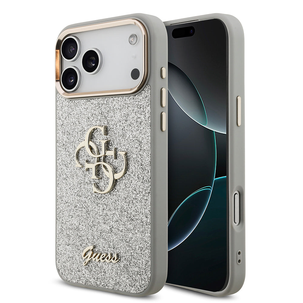 iPhone 17 Pro Max Kılıf Guess Orjinal Lisanslı 4G Büyük Metal Kamera Çerçeveli ve Logolu Glitter Kılıf