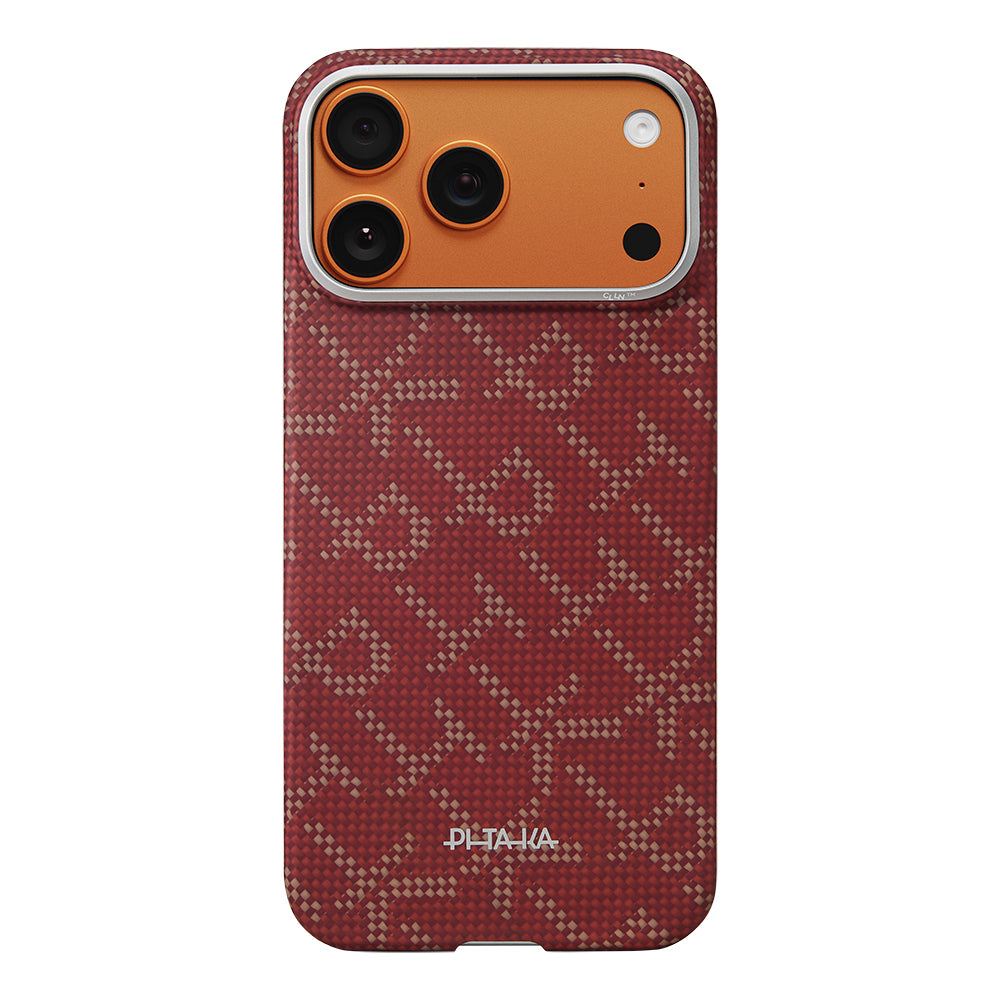 iPhone 17 Pro Max Kılıf M-safe Şarj Özellikli Aramid Fiber Pitaka Tactile Woven Monogram Serisi Kılıf