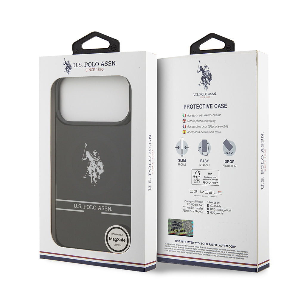 iPhone 17 Pro Max Kılıf U.S. Polo Assn. Orjinal Lisanslı M-safe Şarj Özellikli IML Double Horse Stripe Logolu Kılıf