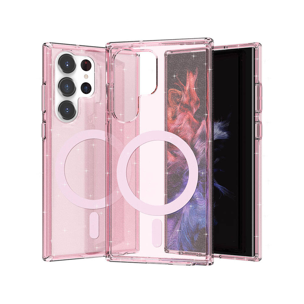 Galaxy S23 Ultra Kılıf M-safe Şarj Özellikli Parlayan Simli Saydam Renkli Zore Allstar Kılıf