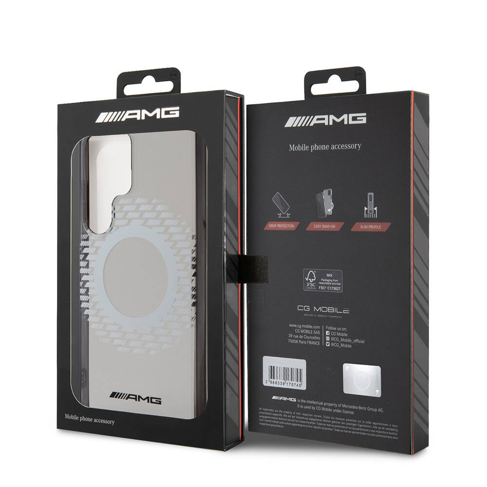 Galaxy S24 Ultra Kılıf AMG Orjinal Lisanslı M-safe Şarj Özellikli Eşkenar Dörtgen Desenli Transparan Kılıf