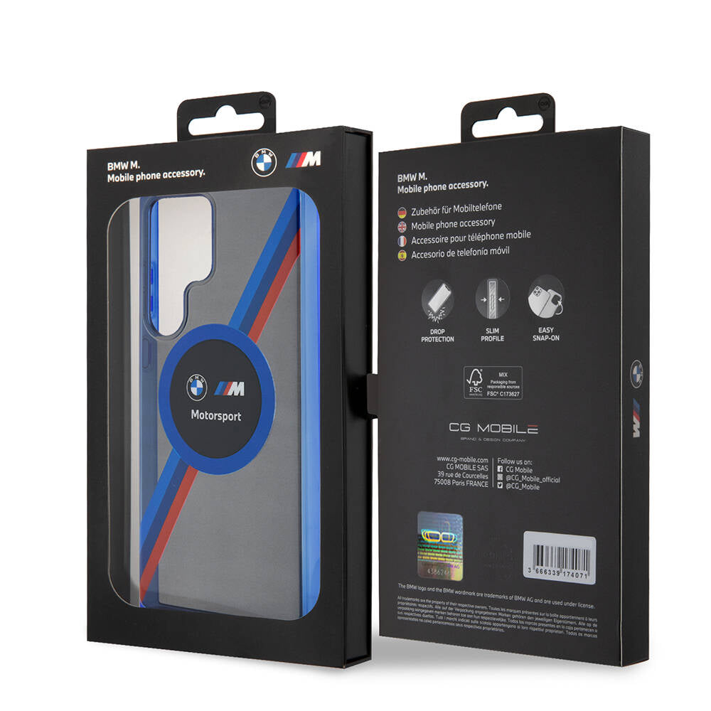 Galaxy S24 Ultra Kılıf BMW Orjinal Lisanslı M Logolu Üç Renk Çizgili Motorsport Circle Kılıf
