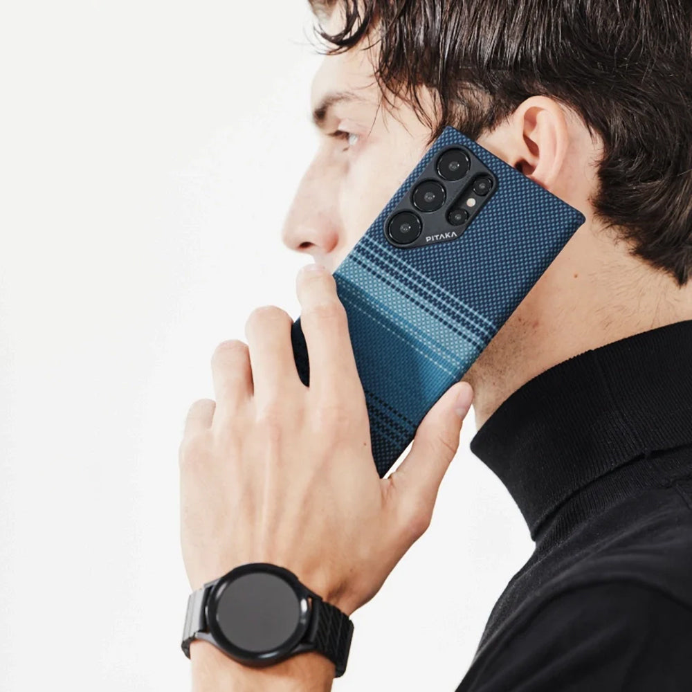 Galaxy S24 Ultra Kılıf M-safe Şarj Özellikli Aramid Fiber Pitaka Tactile Woven Sunset-Moonrise Serisi Moonrise Kılıf