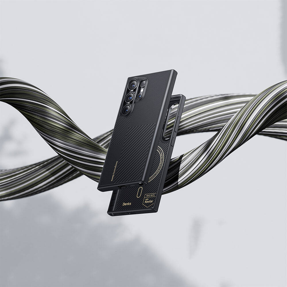 Galaxy S24 Ultra Kılıf M-safe Şarj Özellikli Karbon Fiber Benks Montage Hybrid ArmorPro Kevlar Kılıf