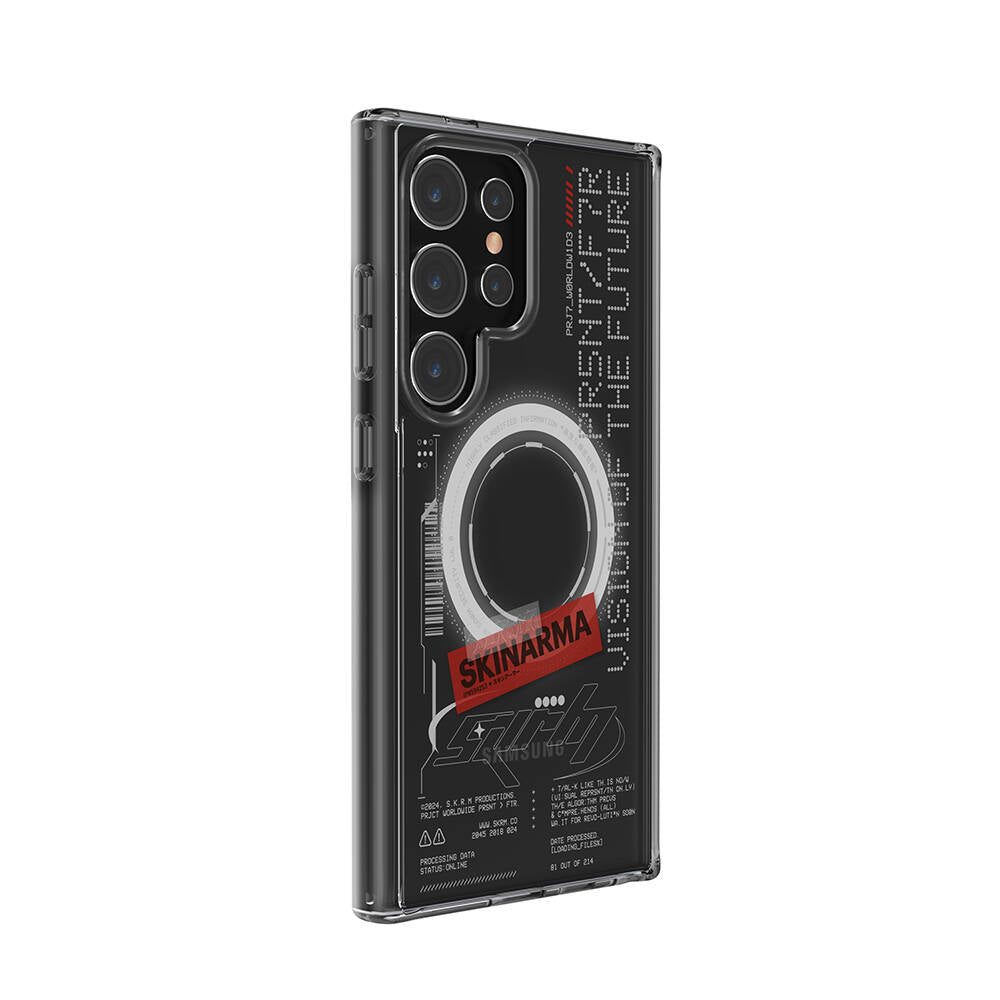 Galaxy S24 Ultra Kılıf SkinArma M-safe Şarj Özellikli Yazı Desenli Airbag Tasarımlı Orion Kılıf