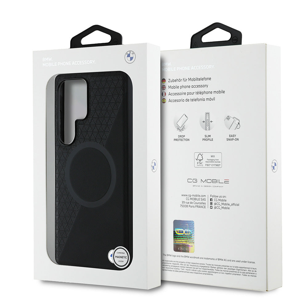 Galaxy S25 Ultra Kılıf BMW Orjinal Lisanslı M-safe Şarj Özellikli Metal Logolu Yarım Dokulu Circle Deri Kılıf