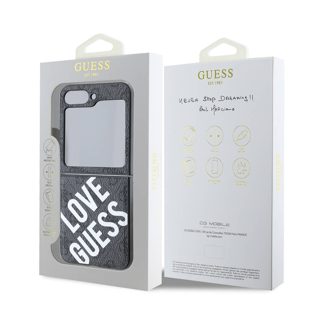 Galaxy Z Flip 6 Kılıf Guess Orjinal Lisanslı M-safe Şarj Özellikli Love Guess Printing Kılıf