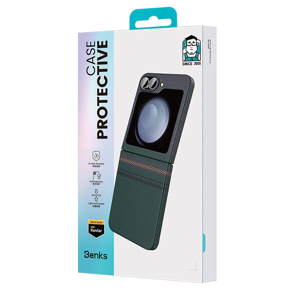 Galaxy Z Flip 6 Kılıf Karbon Fiber Tasarımlı Benks Aurora ArmorAir Kevlar Kılıf