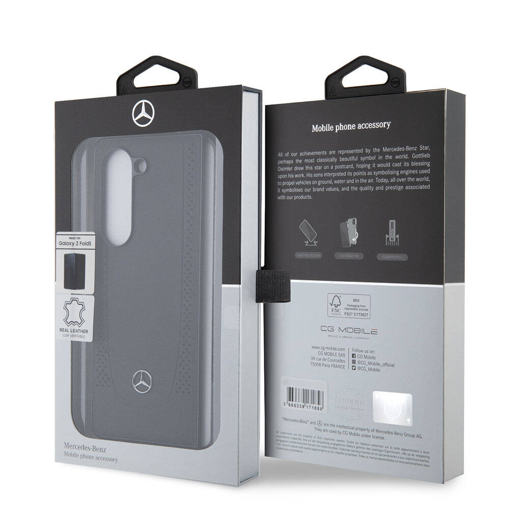 Galaxy Z Fold 5 Kılıf Mercedes Benz Orjinal Lisanslı Metal Yıldız Logolu Urban Deri Kılıf