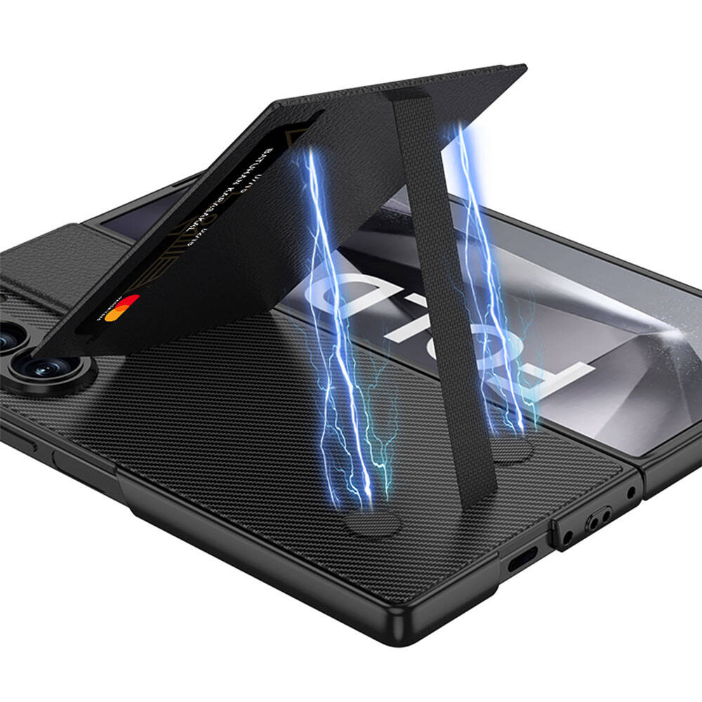 Galaxy Z Fold 6 Kılıf Karbon Fiber Kartlıklı Zore Kıpta Dik Açılan Kartlıklı Kılıf