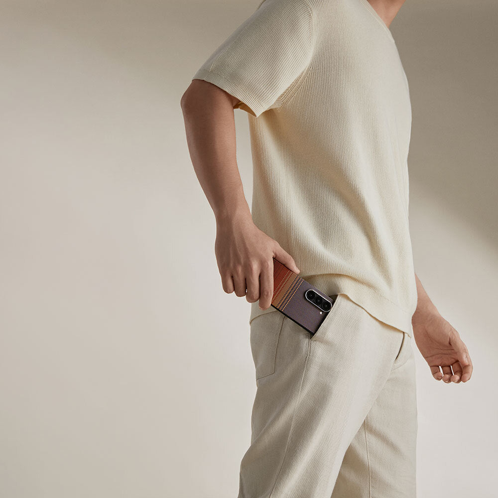 Galaxy Z Fold 6 Kılıf M-safe Şarj Özellikli Aramid Fiber Pitaka Tactile Woven Sunset-Moonrise Serisi Sunset Kılıf