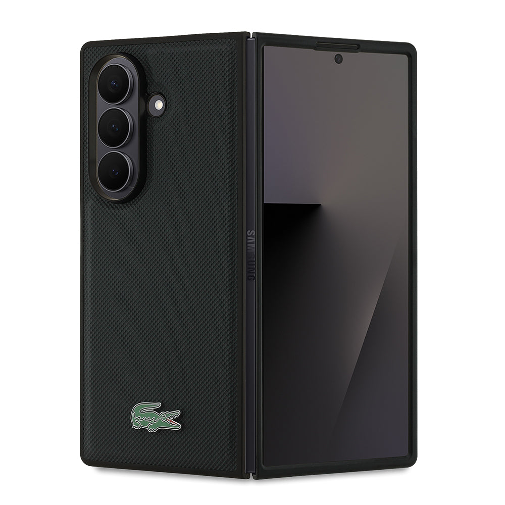 Galaxy Z Fold 7 Kılıf Lacoste Orjinal Lisanslı M-safe Şarj Özellikli Pike Desenli Arka Yüzey İkonik Timsah Metal Logolu Kılıf