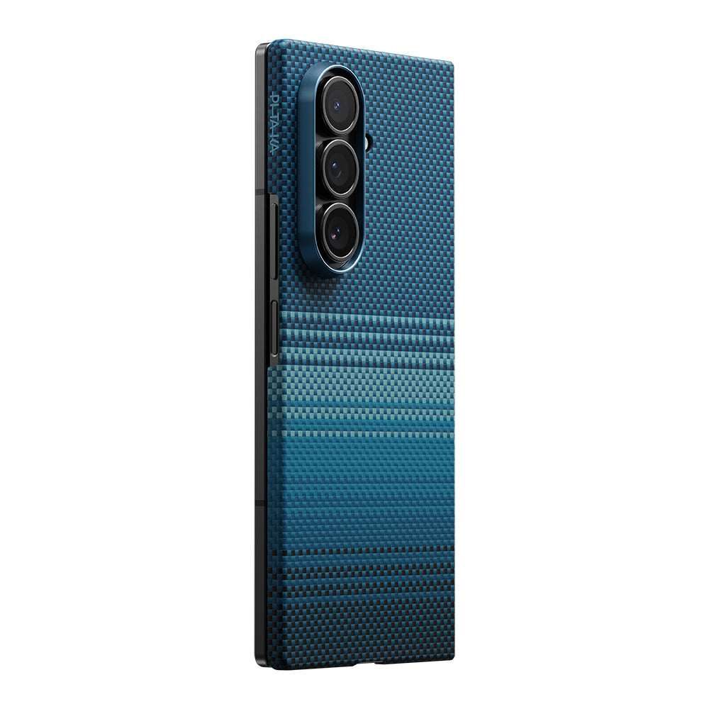 Galaxy Z Fold 7 Kılıf M-safe Şarj Özellikli Aramid Fiber Pitaka Tactile Woven Sunset-Moonrise Serisi Kılıf
