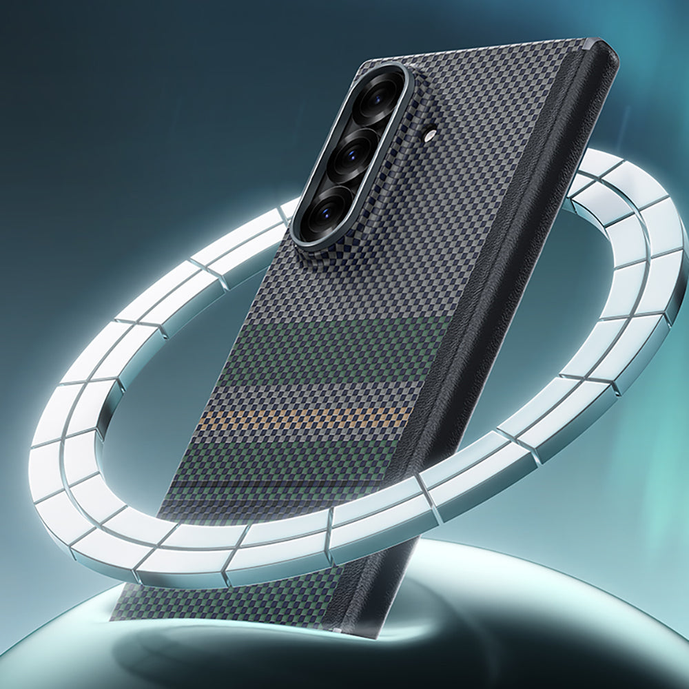 Galaxy Z Fold 7 Kılıf M-safe Şarj Özellikli Karbon Fiber Tasarımlı Benks Aurora ArmorAir Kevlar Kılıf