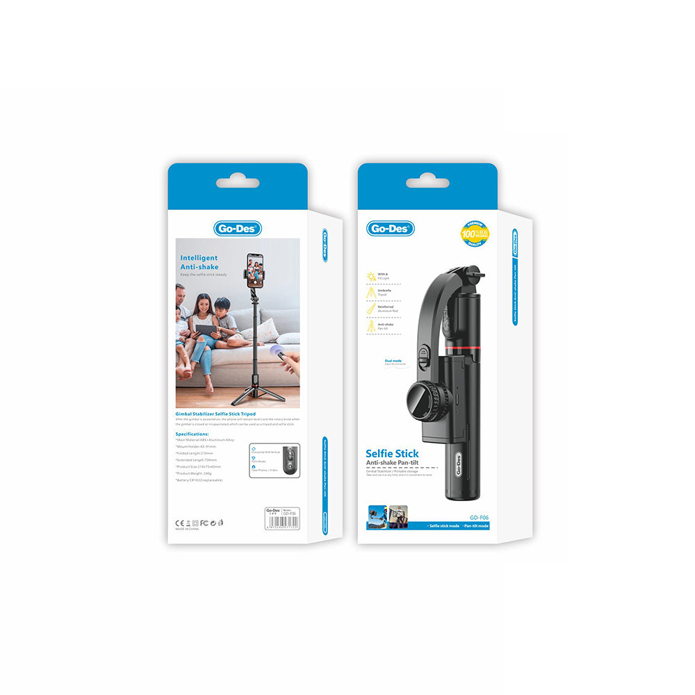 Go-Des GD-F06 Bluetooth Kumandalı Teleskopik Tripodlu Sarsılma Engelleyicili Selfie Çubuğu