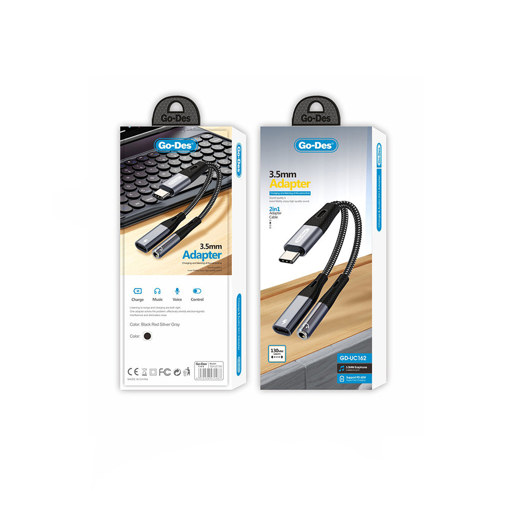 Go Des GD-UC162 3.5mm Jack Girişli Type-C 2in1 Şarj ve Ses Kablosu