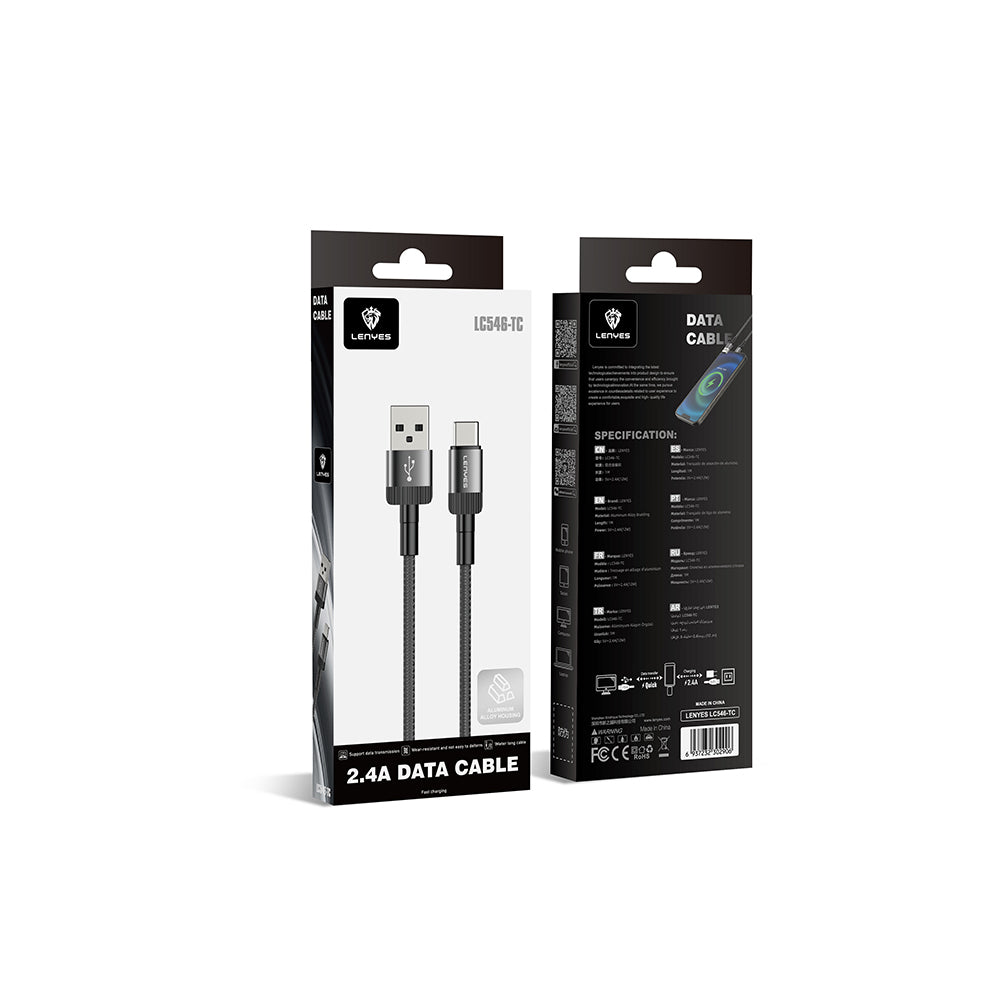 Lenyes LC546 USB-A to Type-C Örgü Tasarımlı Hızlı Şarj Özellikli Data ve Şarj Kablosu 12W 1M