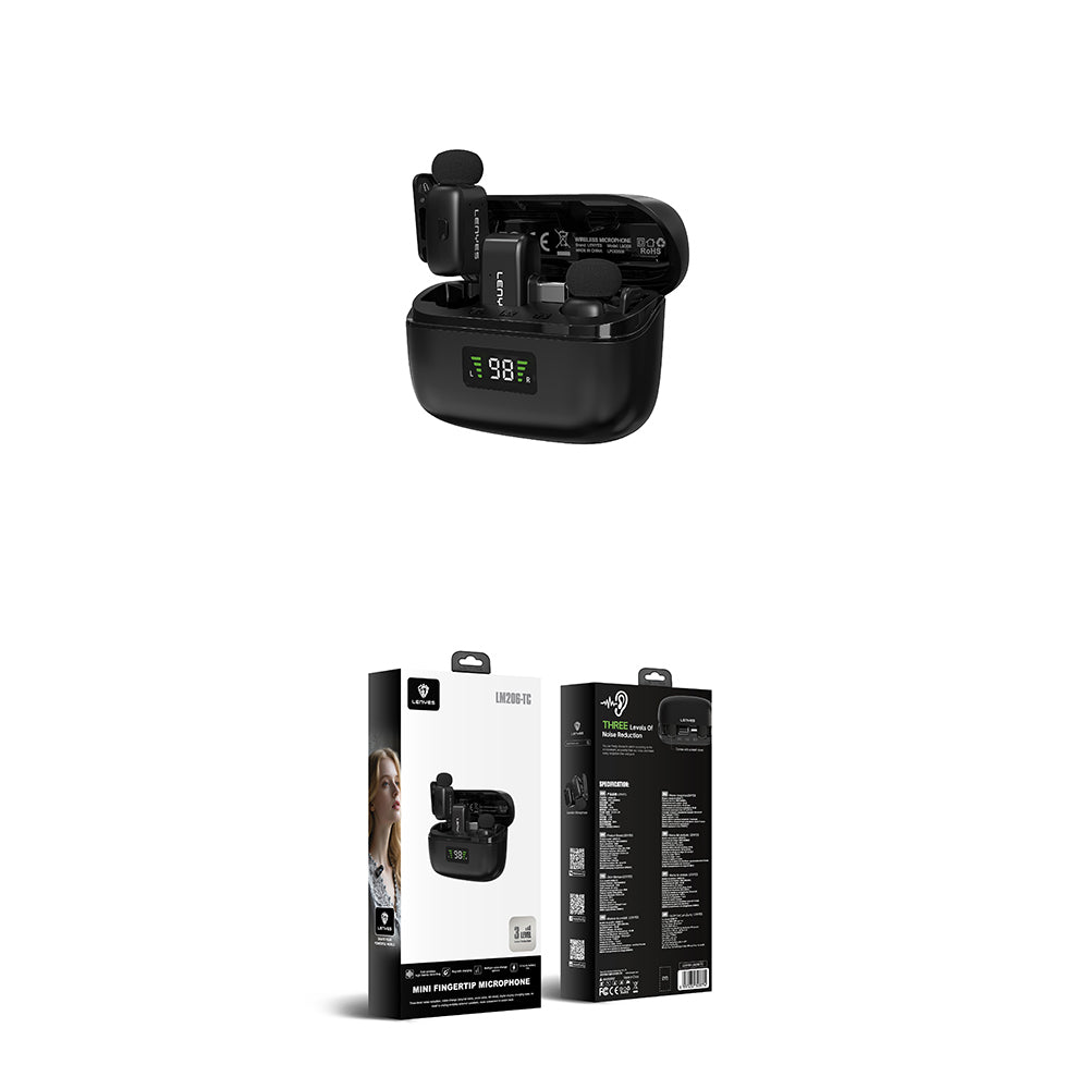 Lenyes LM206 Dijital LED Göstergeli Type-C Portlu Kablosuz Yaka Mikrofonu