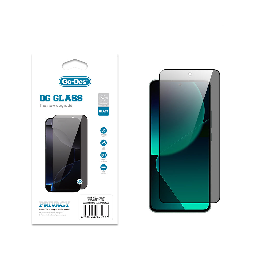 Xiaomi Mi 13T Go Des OG Glass Privacy Antistatik Temperli Cam Ekran Koruyucu
