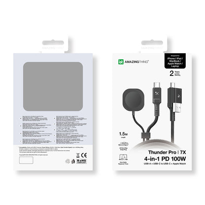 Amazingthing Thunder Pro 7X 100W Apple Watch Serisi Akıllı Saat Wireless 4in1 Type-C PD - Usb Hızlı Şarj Kablosu 1.5M