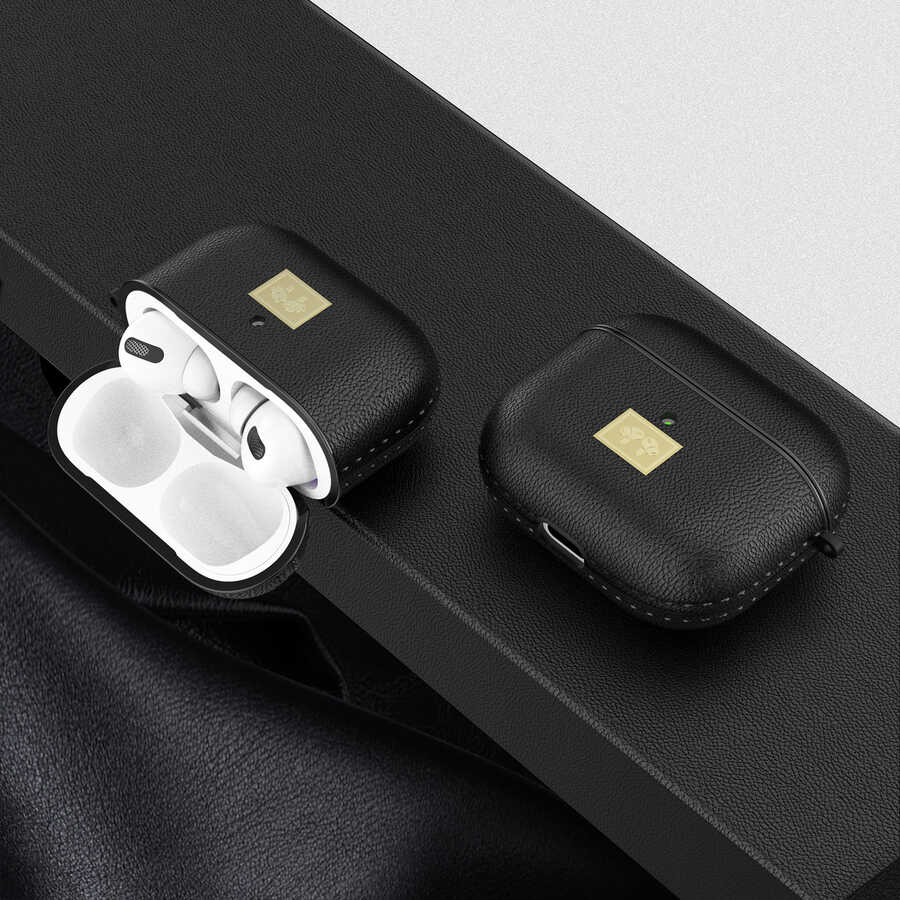 Apple Airpods 3. Nesil Kılıf Deri Görünümlü Askı Aparatlı Wlons Kılıf Siyah