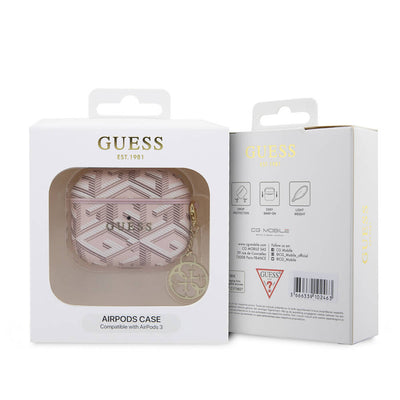 Apple Airpods 3. Nesil Kılıf Guess Orjinal Lisanslı G Cube Desenli 4G Süs Zincirli Kapak Pembe