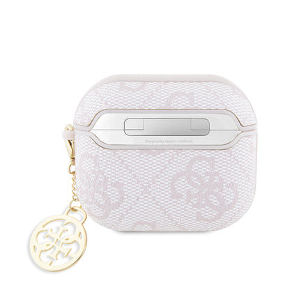 Airpods 3.Nesil Kılıf Guess Orjinal Lisanslı 4G Desenli Metal Script Logolu 4G Charm PU Deri Kılıf