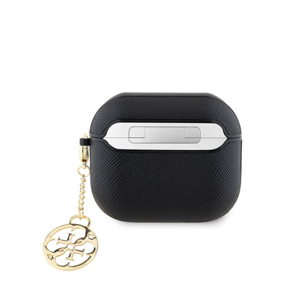Airpods 3.Nesil Kılıf Guess Orjinal Lisanslı Dokulu 4G Yuvarlak Charm Saffiano Kılıf