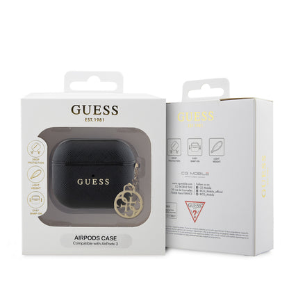 Airpods 3.Nesil Kılıf Guess Orjinal Lisanslı Dokulu 4G Yuvarlak Charm Saffiano Kılıf