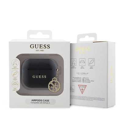 Apple Airpods 3.Nesil Kılıf Guess Orjinal Lisanslı Dokulu 4G Yuvarlak Charm Saffiano Kılıf Pembe