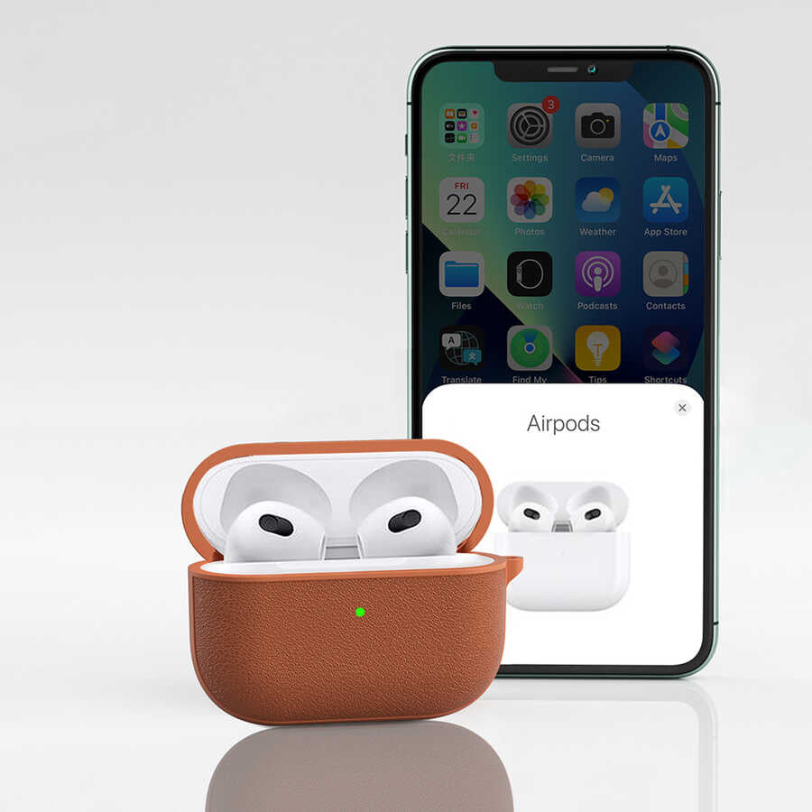 Apple Airpods 3.Nesil Kılıf Wiwu Calfskin Kılıf Kahverengi