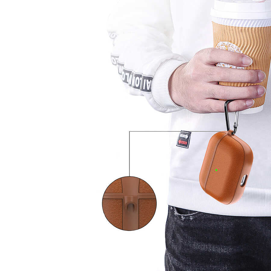 Apple Airpods 3.Nesil Kılıf Wiwu Calfskin Kılıf Kahverengi