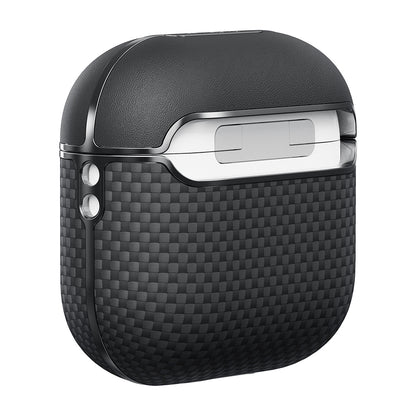 Airpods 4 Kılıf 1500D Aramid Fiber Pitaka Ultra-Slim Classic Serisi Black-Grey Twill Kılıf