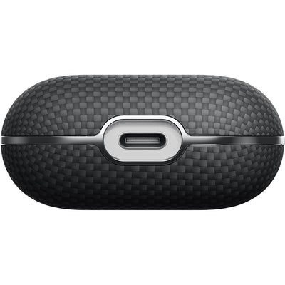 Apple Airpods 4 Kılıf 1500D Aramid Fiber Pitaka Ultra-Slim Classic Serisi Black-Grey Twill Kapak Siyah-Gri