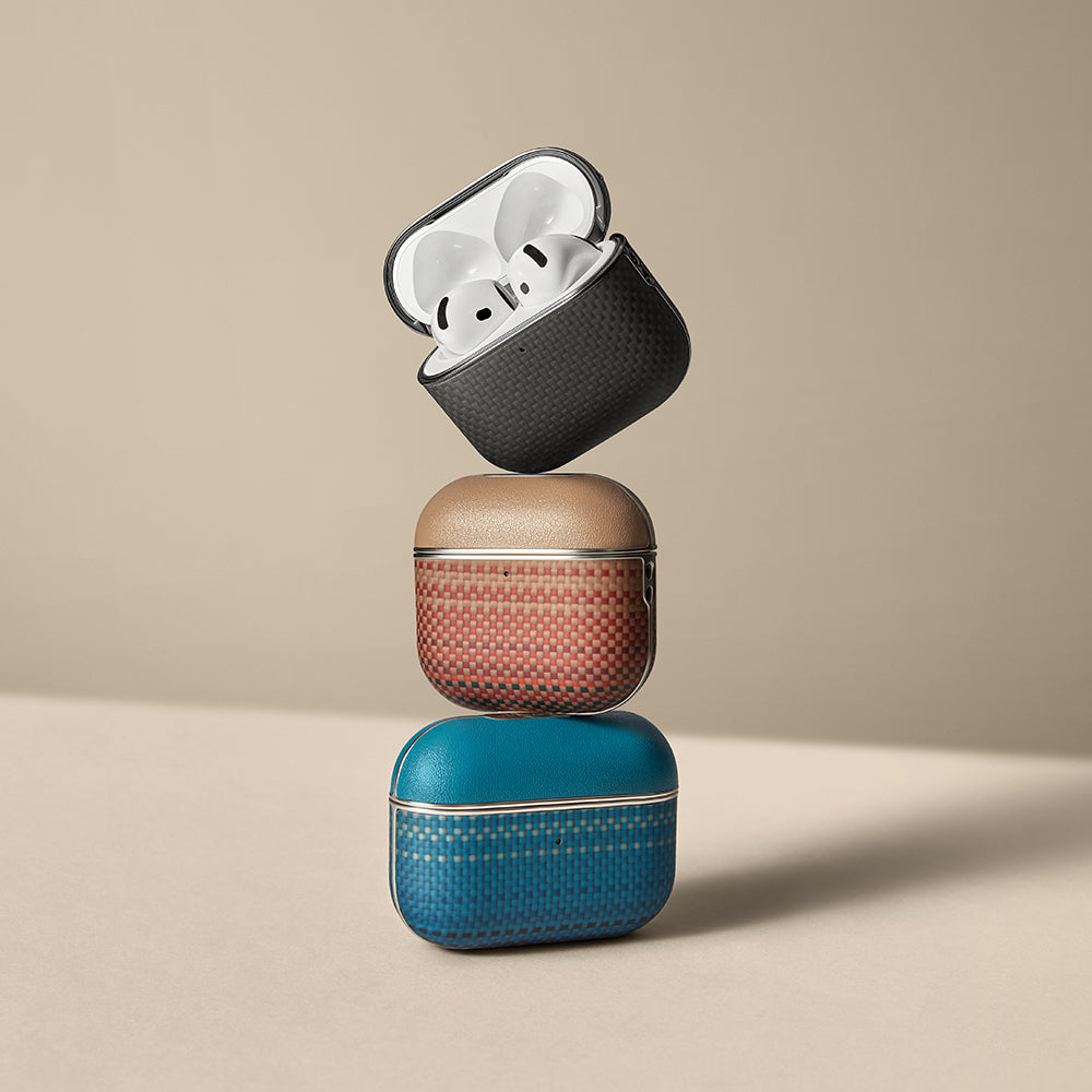 Airpods 4 Kılıf 1500D Aramid Fiber Pitaka Ultra-Slim Classic Serisi Black-Grey Twill Kılıf