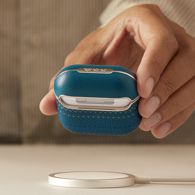 Apple Airpods 4 Kılıf Aramid Fiber Pitaka Tactile Woven Sunset-Moonrise Serisi Sunset Kapak Mavi