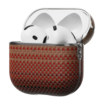 Apple Airpods 4 Kılıf Aramid Fiber Pitaka Tactile Woven Sunset-Moonrise Serisi Sunset Kapak Kahverengi