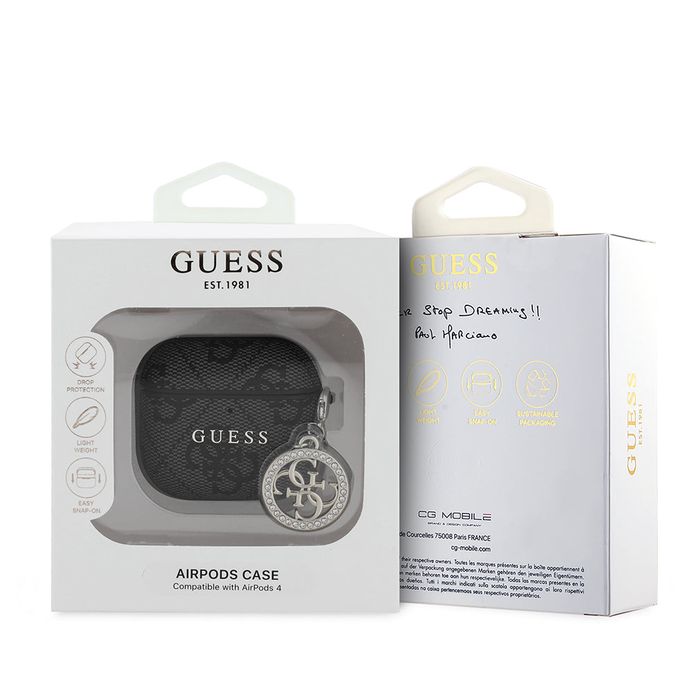 Airpods 4 Kılıf Guess Orjinal Lisanslı 4G Desenli Taşlı 4G Süs Zincirli Kılıf