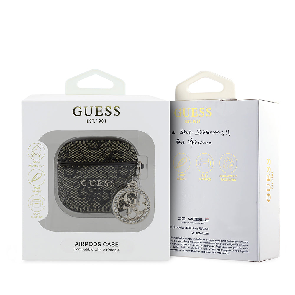 Airpods 4 Kılıf Guess Orjinal Lisanslı 4G Desenli Taşlı 4G Süs Zincirli Kılıf