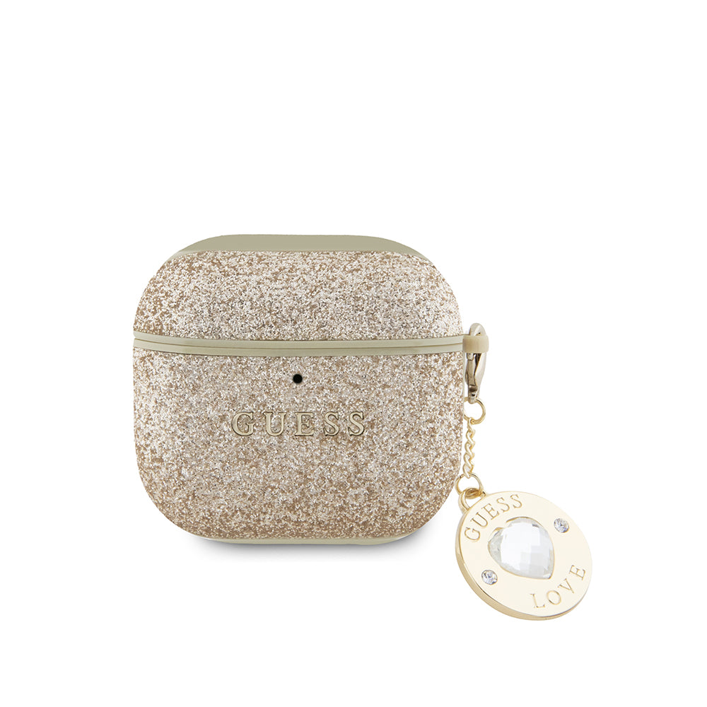 Airpods 4 Kılıf Guess Orjinal Lisanslı Glitter Elmas Kalp Süs Zincirli Kılıf