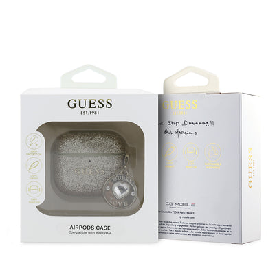 Apple Airpods 4 Kılıf Guess Orjinal Lisanslı Glitter Elmas Kalp Süs Zincirli Kapak Gold