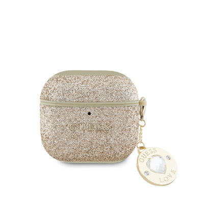 Airpods 4 Kılıf Guess Orjinal Lisanslı Glitter Elmas Kalp Süs Zincirli Kılıf