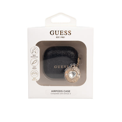 Airpods 4 Kılıf Guess Orjinal Lisanslı Glitter Elmas Kalp Süs Zincirli Kılıf
