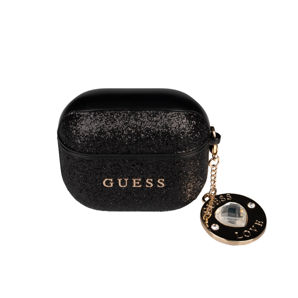 Airpods 4 Kılıf Guess Orjinal Lisanslı Glitter Elmas Kalp Süs Zincirli Kılıf