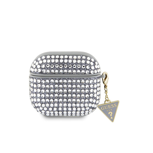 Airpods 4 Kılıf Guess Orjinal Lisanslı Parıltılı Taş Kaplamalı Üçgen Logo Süs Zincirli Kılıf